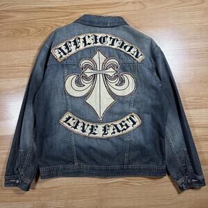 Affliction Denim Jacket Fleur Filigree Mens XL